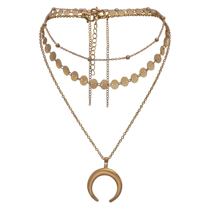 Gold multi-layer necklace female moon heart-shaped pendant necklace choker accessories