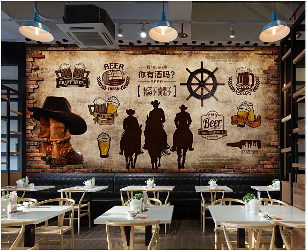 3d wallpaper custom photo mural Retro brick wall cowboy beer bar restaurant background home decor 3d wall murals wallpaper for living room