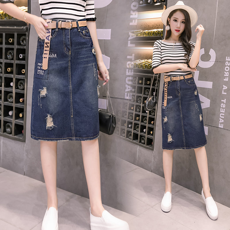 Blueberries Denim Skirts Long Fair Maiden Temperament In The Denim Skirt ShuHua431