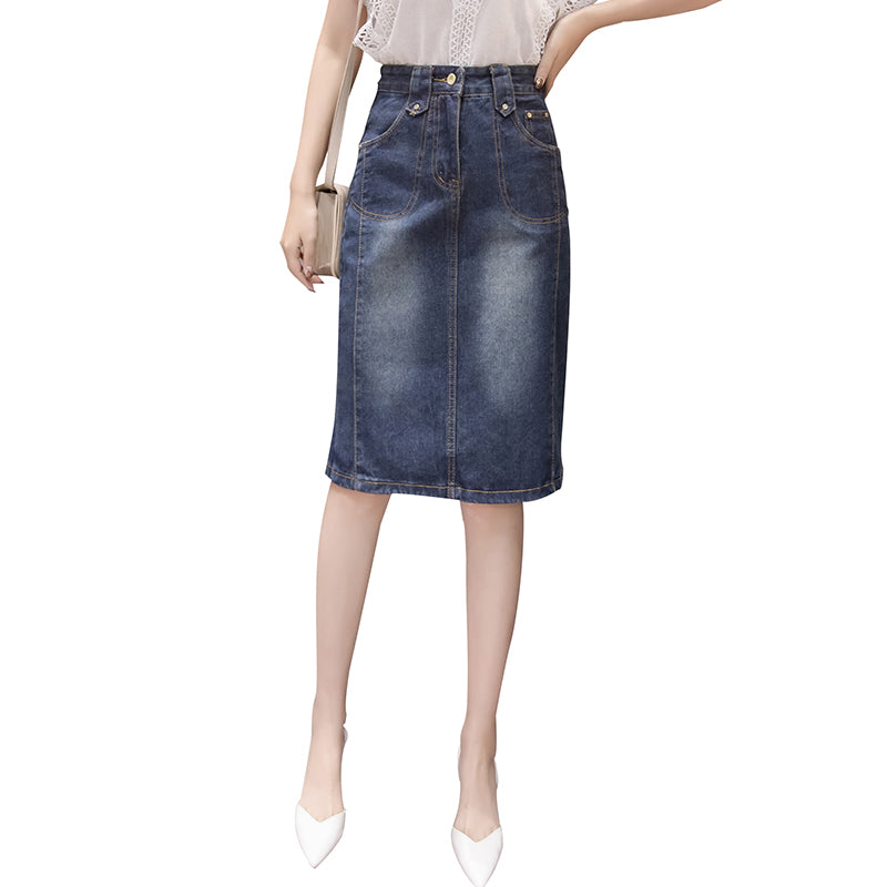 Blue, Gray Denim Skirts Long Fair Maiden Temperament In The Denim Skirt ShuHua425