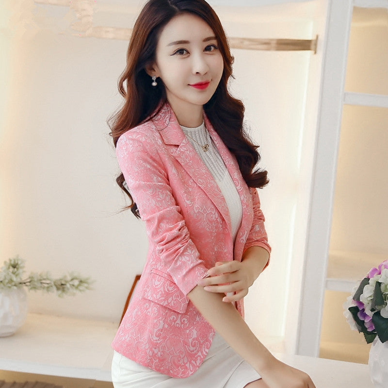 Autum female outerwear Fashion Women Blazer jacquard suit Jacket Slim One button Long sleeve Women coat