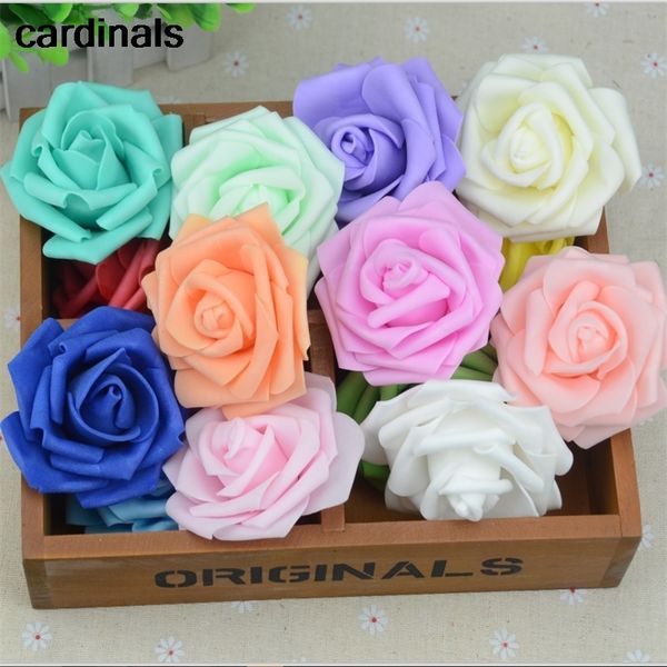 100pcs 7cm Artificial Foam Roses Flowers For Home Wedding Decoration Scrapbooking PE Flower Heads Kissing Balls Multi Color C18112601