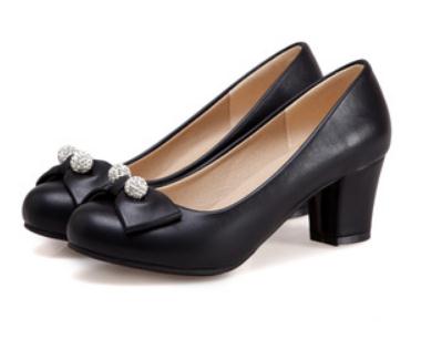 bowknot Women&#039;s shoes in Spring and Autumn Middle Coarse heel round head water drill