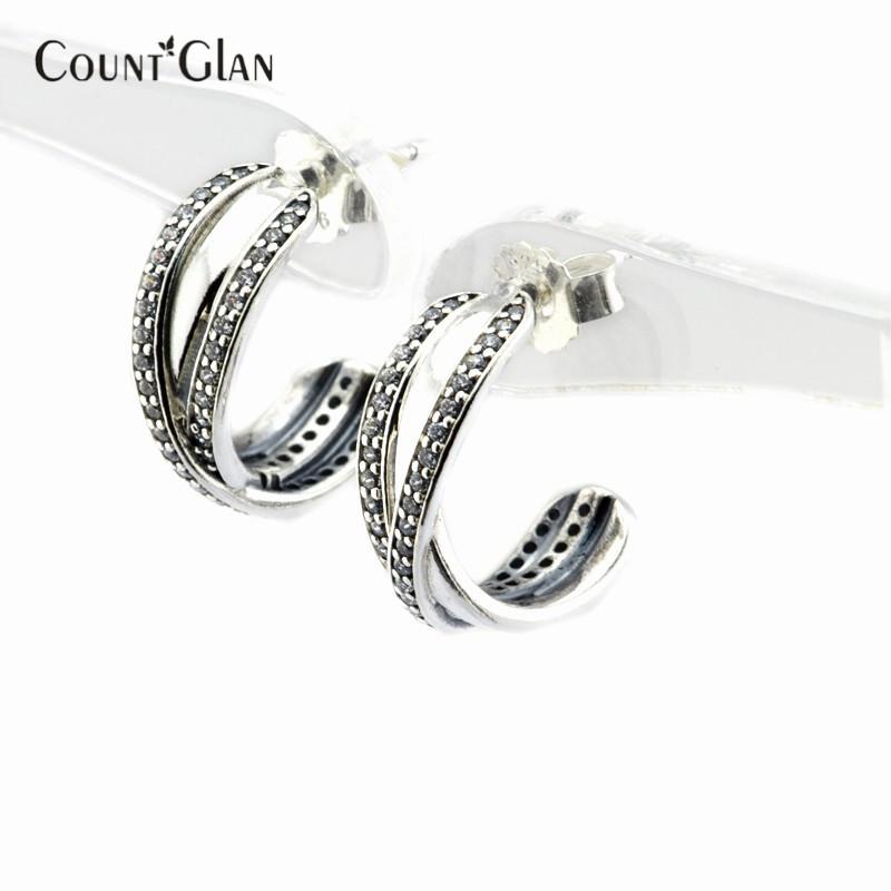 2016 New Entwined Silver Stud Earrings With Clear CZ Original 100% 925 Sterling Silver Women Jewelry DIY wholesale