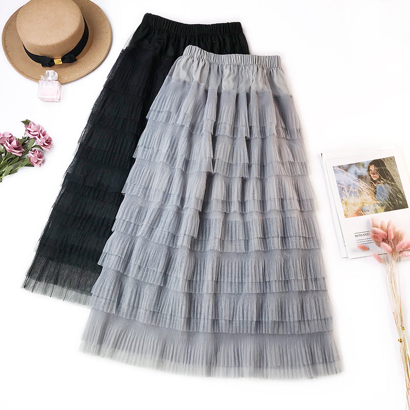 Women&#039;s Skirt Long Tulle Voile Pleated Ball Gowns Swing High Waist Midi A-line Bottoms Empire High Street Cake Skirts