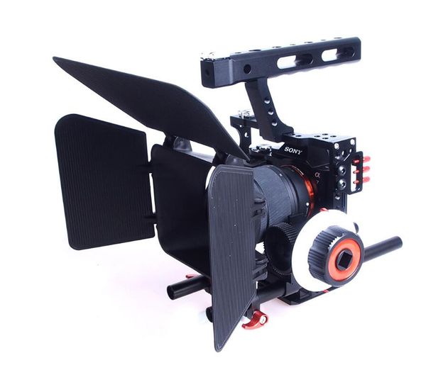 Freeshipping 15mm Rod Rig DSLR Camera Video Stabilizer Cage +Follow Focus + Matte Box for Sony A7 A7S A7RII A6300 A6000 -GH4 GH3 -EOS M5 M3