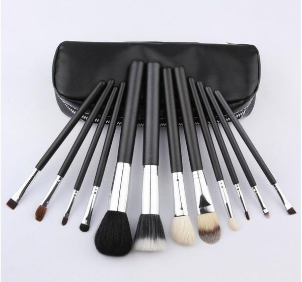 12PCS-Set Brush With PU Bag Makeup Professional Brush For Powder Foundation Blush Eyeshadow Eyeliner Blending Pencil Free fast ship