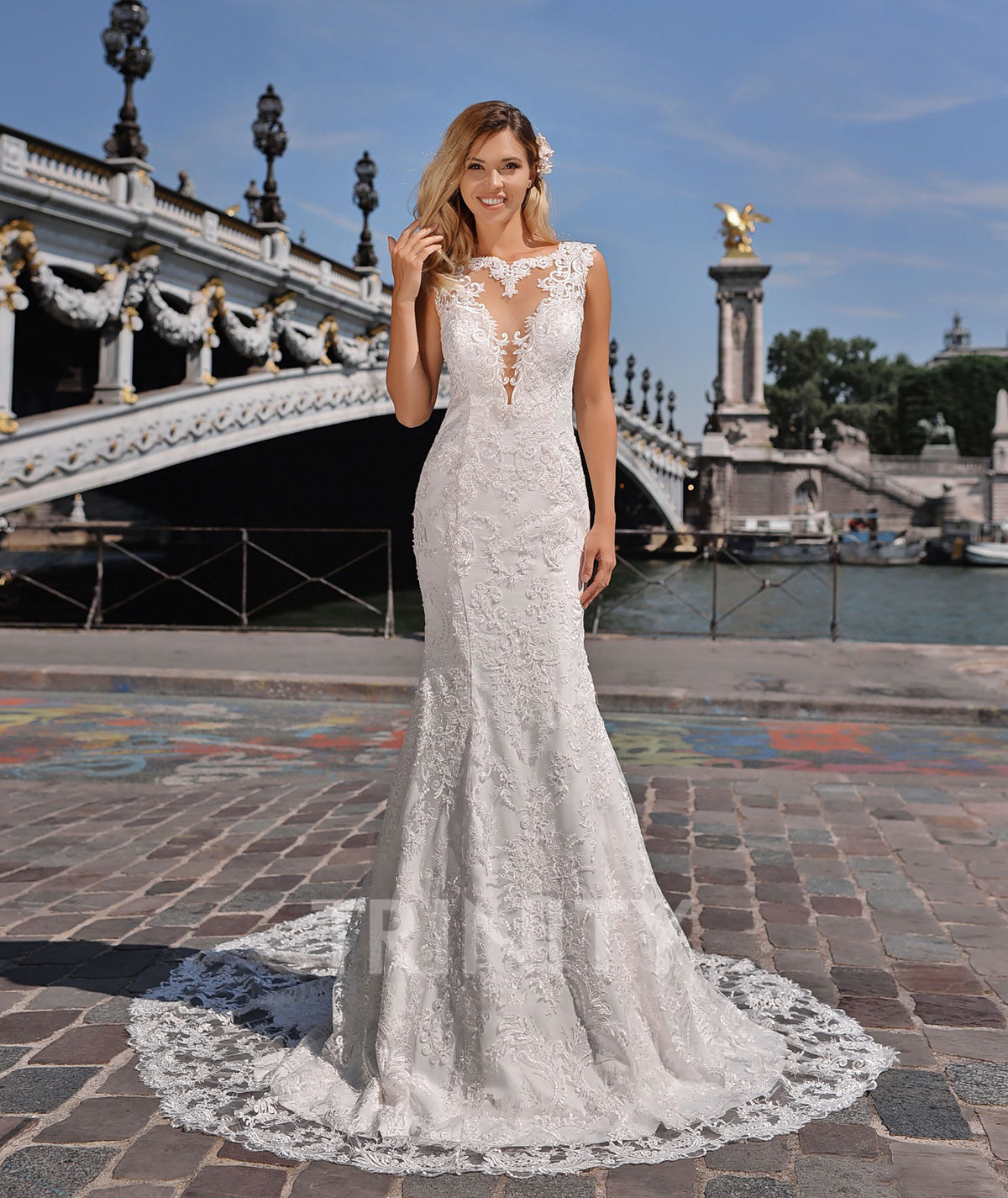 Grace Ivory Scoop Lace Applique Beads Mermaid Wedding Dresses Bridal Pageant Dresses Wedding Attire Dresses Custom Size 2-18 KF1223290