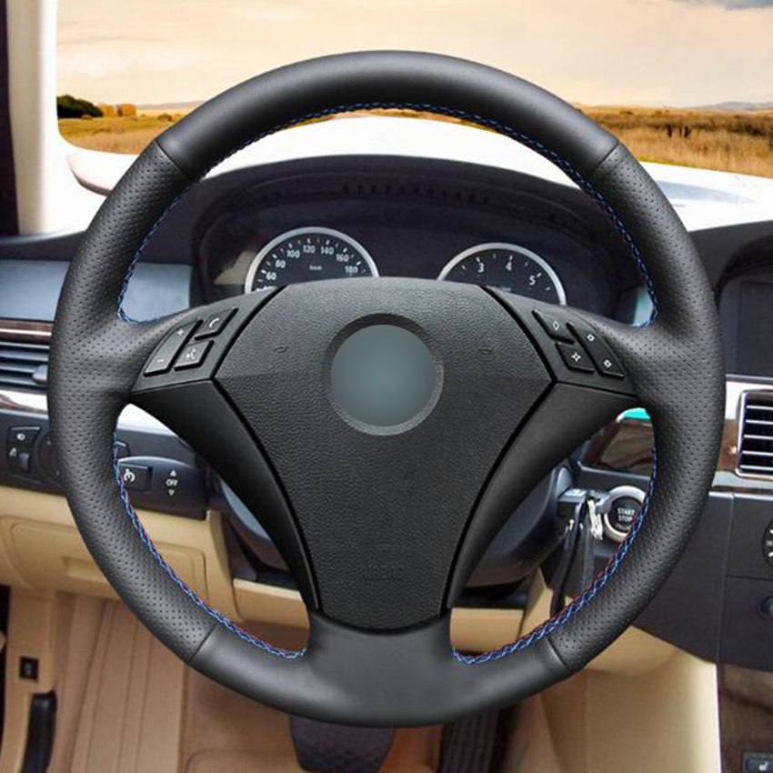 Black Synthetic Leather Car Steering Wheel Cover for BMW 530 523 523li 525 520li 535 545i E60