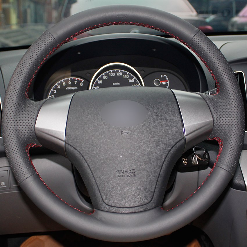 Black Natural Leather Car Steering Wheel Cover for Hyundai Elantra 2008-2010