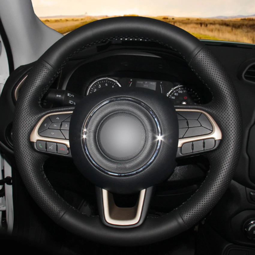 Black Natural Leather Car Steering Wheel Cover for Jeep Compass 2017 Renegade 2016 2017