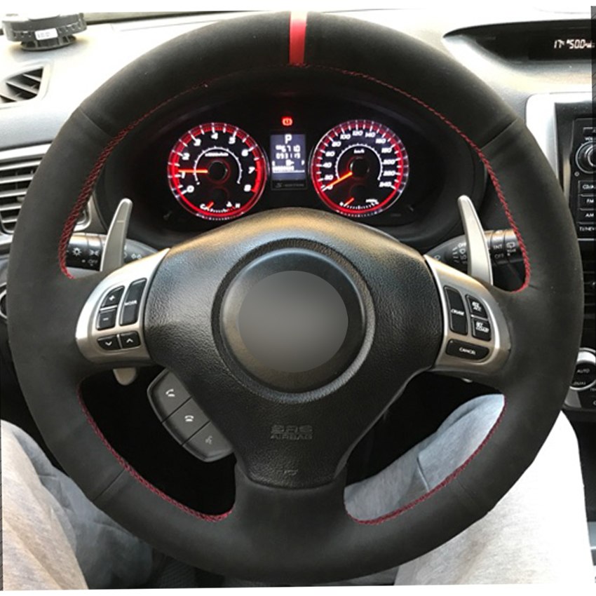 Black Suede Red Marker Car Steering Wheel Cover for Subaru Forester 2008-2012 Impreza 2008-2011 Legacy 2008-2010 Exiga 2