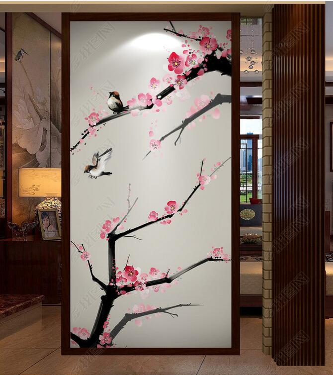 3d wallpaper custom photo New Chinese-style hand-painted plum blossoms and flowers, porch, wall decoration muals wall paper for walls 3 d