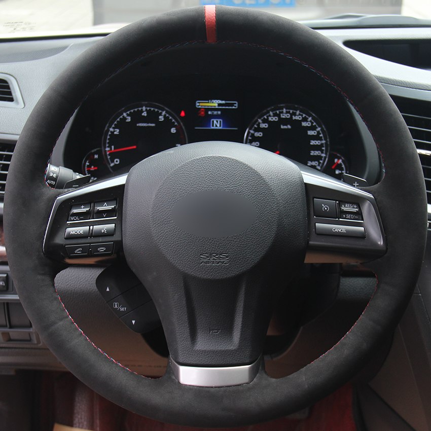 Black Suede Red Marker Car Steering Wheel Cover for Subaru Forester 2013-2015 Legacy 2013-2014 Outback 2013-2014 XV 2013-2015
