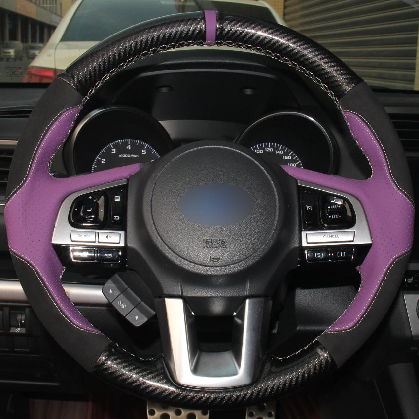 Carbon Fiber Leather Purple Natural Leather Black Suede Steering Wheel Cover for Subaru Legacy 2016 Outback 2015 2016 XV 2016