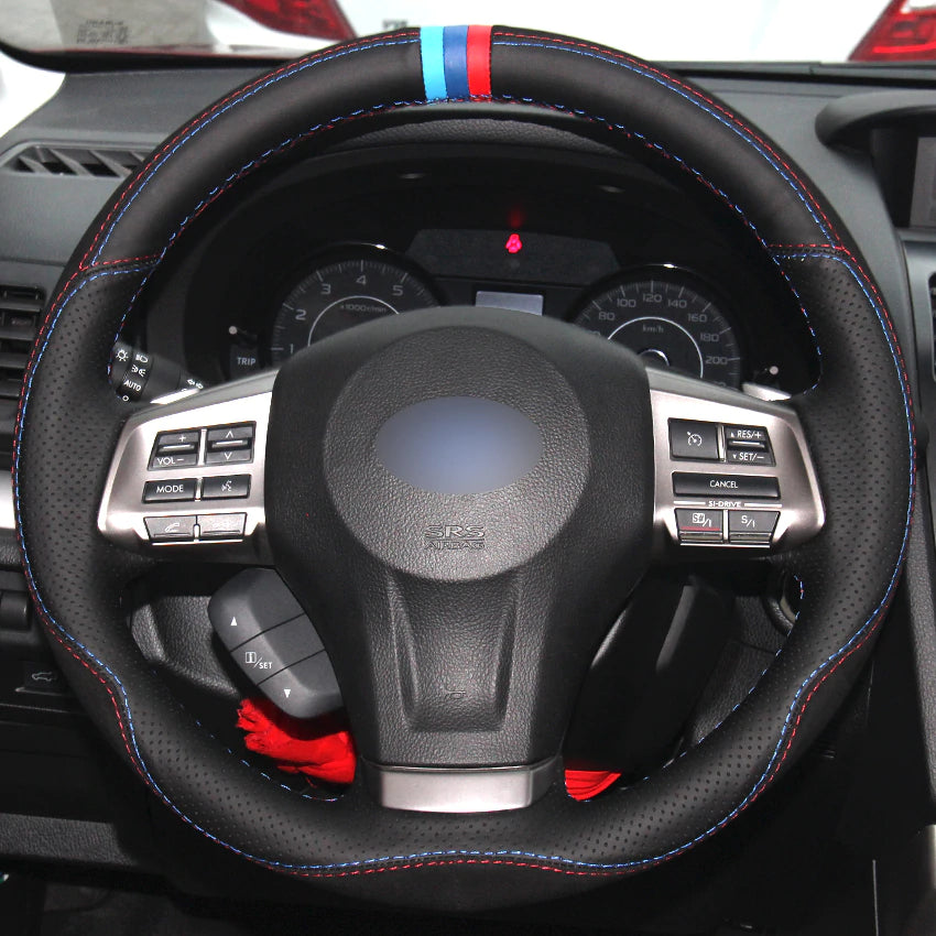 Black Natural Leather Black Suede Car Steering Wheel Cover for Subaru Forester 2013-2015 Legacy 2013-2014 Outback 2013-2014