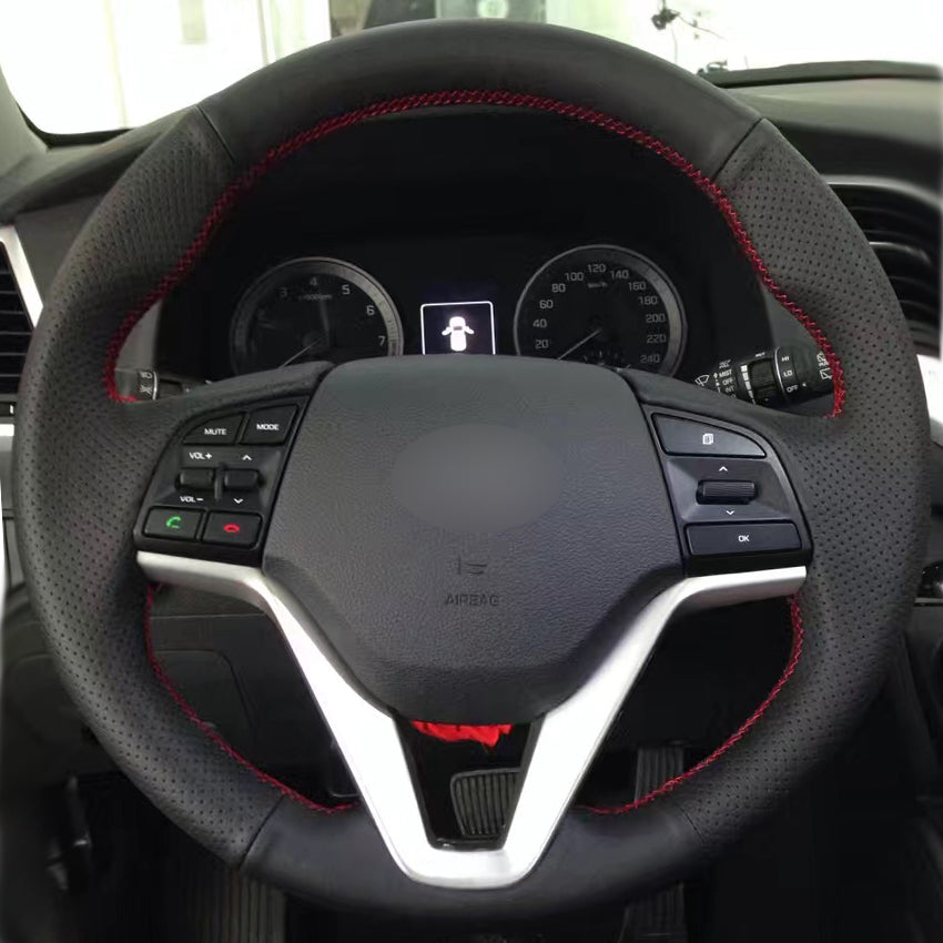Black Synthetic Leather Car Steering Wheel Cover for Hyundai Tucson 2015 2016