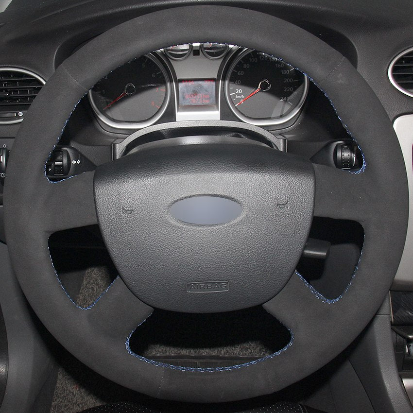 Black Suede Car Steering Wheel Cover for Ford Focus 2 2005-2011
