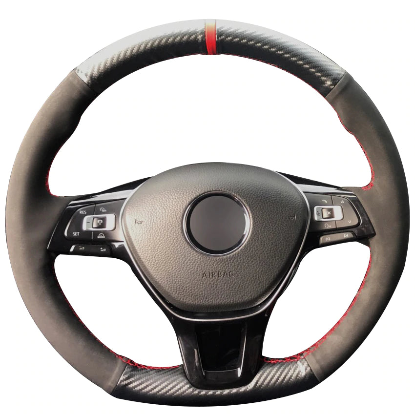 Carbon Fiber Leather Black Suede Red Marker Steering Wheel Cover for Volkswagen VW Golf 7 Mk7 New Polo Jetta Passat B8 Tiguan