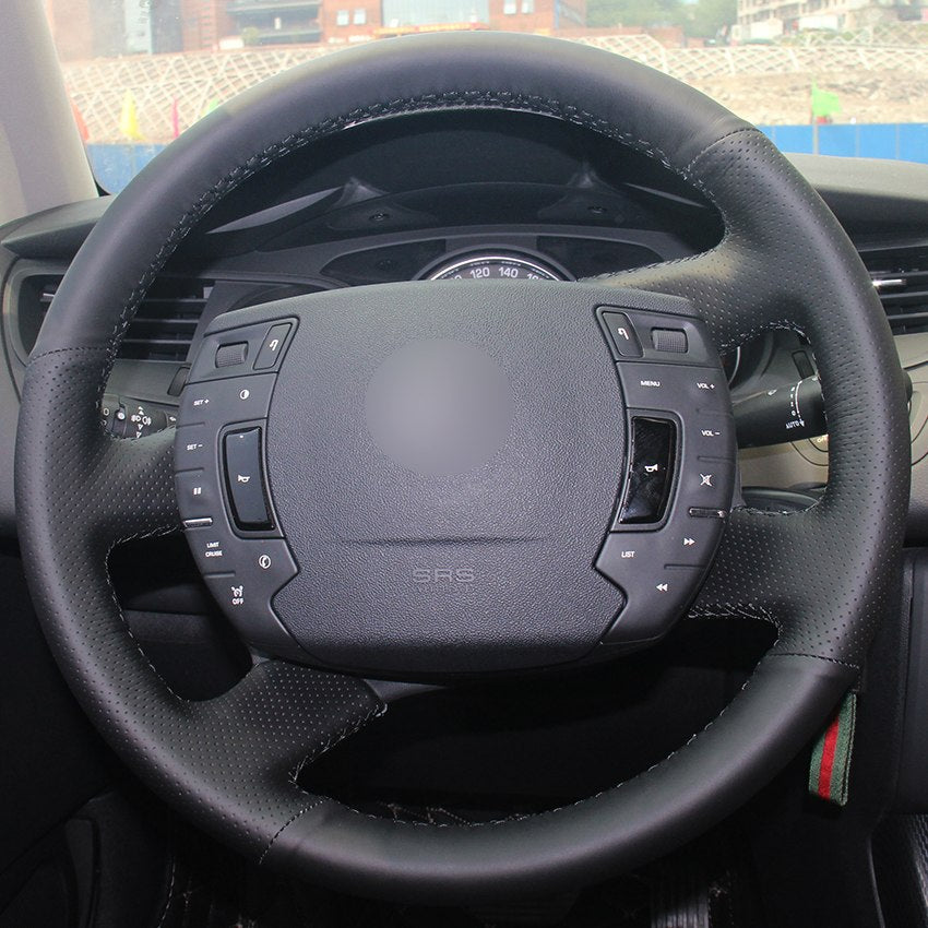 Black Natural Leather Car Steering Wheel Cover for Citroen C5 2008-2017