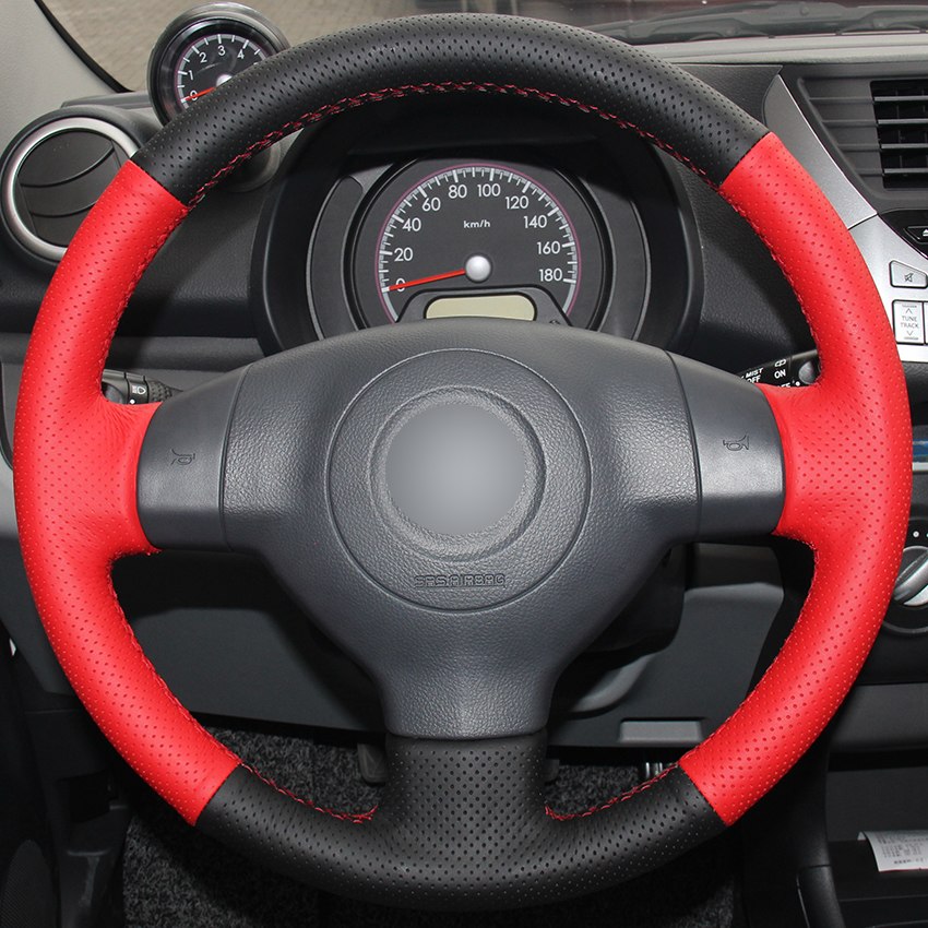 Black Natural Leather Red Natural Leather Car Steering Wheel Cover for Suzuki SX4 Alto Old Swift