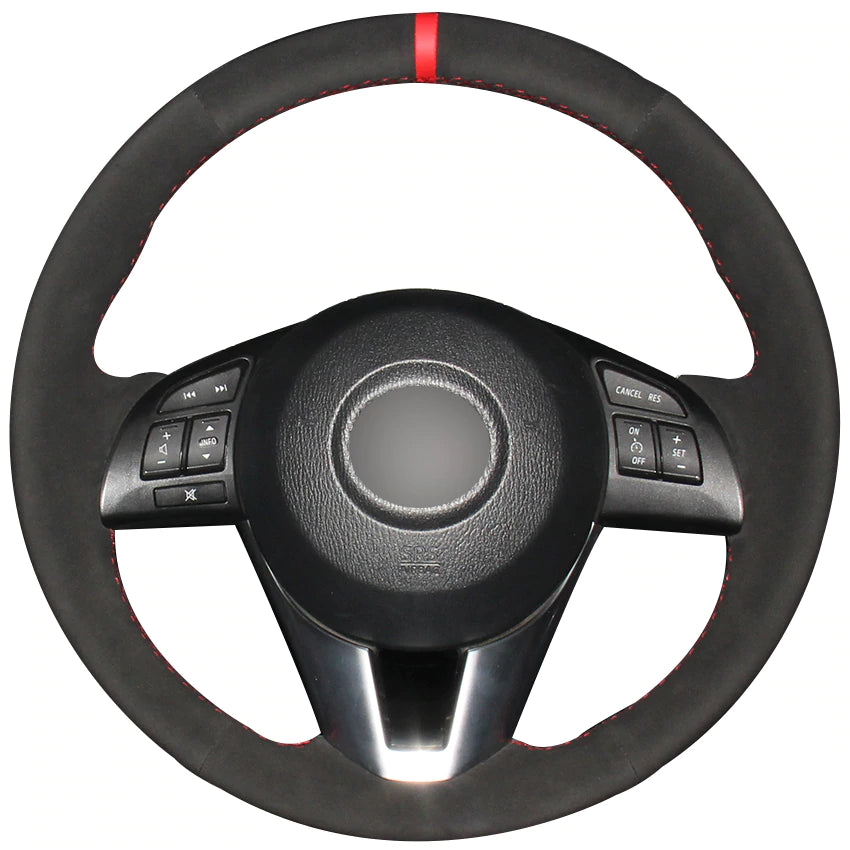 Black Suede Red Marker Car Steering Wheel Cover for Mazda 3 Axela Mazda 6 Atenza Mazda 2 CX-3 CX3 CX-5 CX5 Scion iA