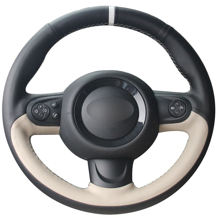Black Natural Leather Beige Natural Leather White Marker Car Steering Wheel Cover for Mini Coupe