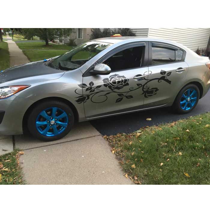 CAR 2PCS-set Unversal Roses Car Stickers Pull Flowers Modified Body Decals