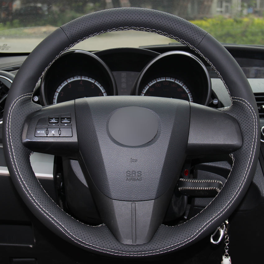 Black Natural Leather Car Steering Wheel Cover for Mazda 3 Axela 2008-2013 Mazda CX-7 CX7 2010-2016 Mazda 5 2011-2013