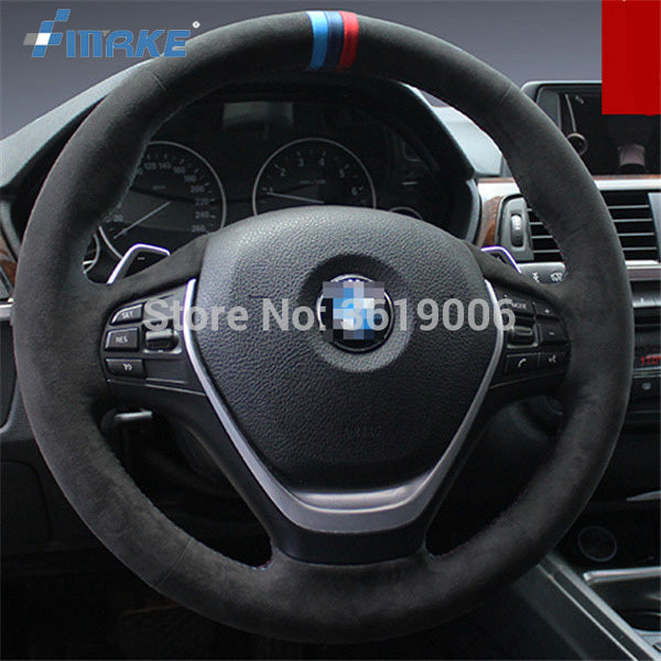 For BMW 320LI High Quality Hand-stitched Anti-Slip Black Suede Red Blue Thread DIY Steering Wheel Cover