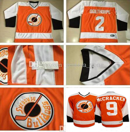 Men Slap Shot Movie Hockey Jersey 2 Ogie Ogilthorpe Syracuse Bulldoges 9 Tim Dr Hook McCracken Orange White Alternate Stitched Good