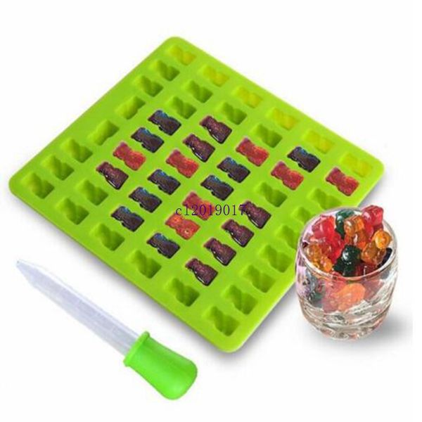 hot 4 Color 53-50 Cavity Silicone Gummy Bear Chocolate Mold Candy Maker Ice cube Tray Jelly Moulds with free dropper