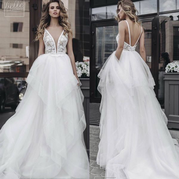 bohemian florence wedding dresses v neck lace ruffles tiered skirts backless bridal gowns plus size beach robe de marie