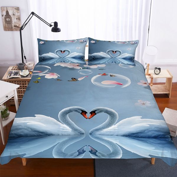 Wild Animal Series Affectionate White Swans 3D Lifelike Bedding Set Print Duvet Cover Doona Cover Set Bed linen Home Textiles