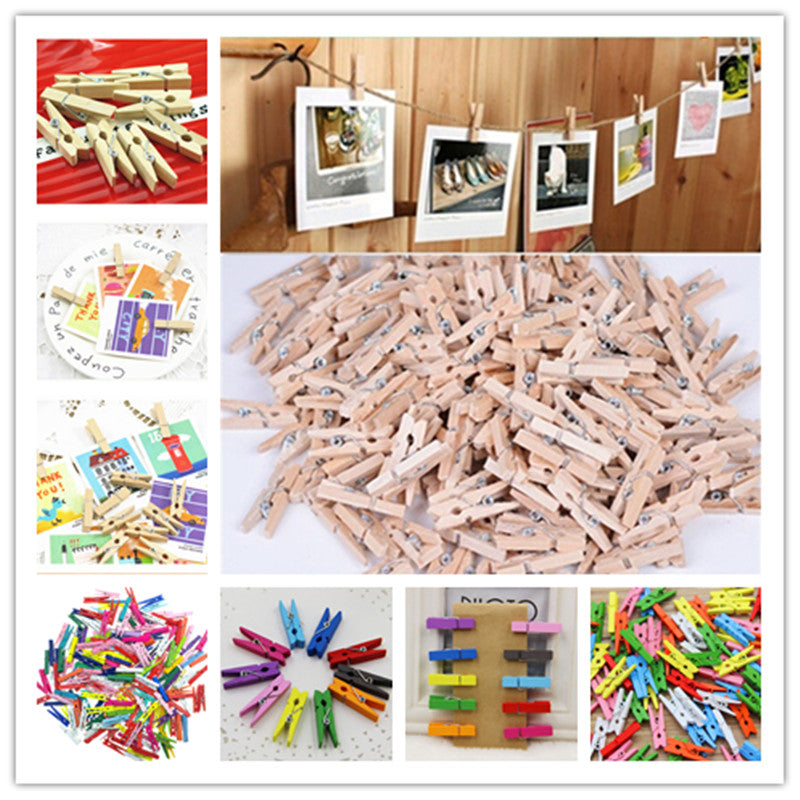 10-100Pcs-pack Hot Sale Mini Natural Wooden Clothes Photo Paper Peg Pin Clothespin Craft Clips School Office Stationery
