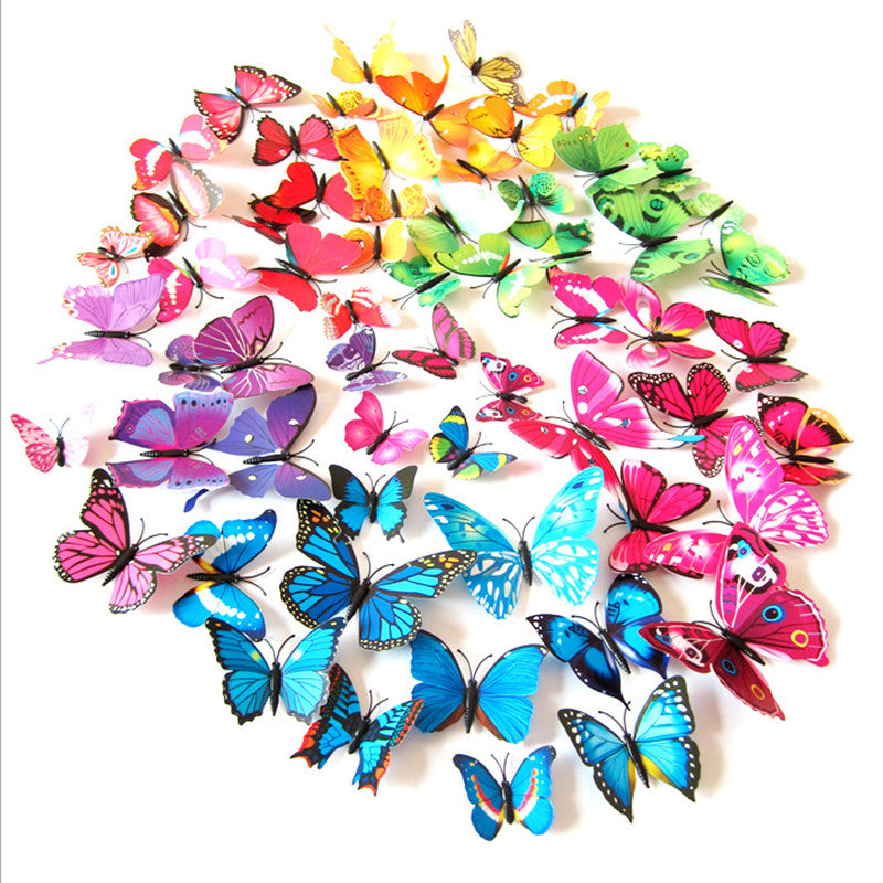 New Qualified Wall Stickers 24pcs Decal Wall Stickers Home Decorations 3D Butterfly Rainbow PVC Wallpaper for living room