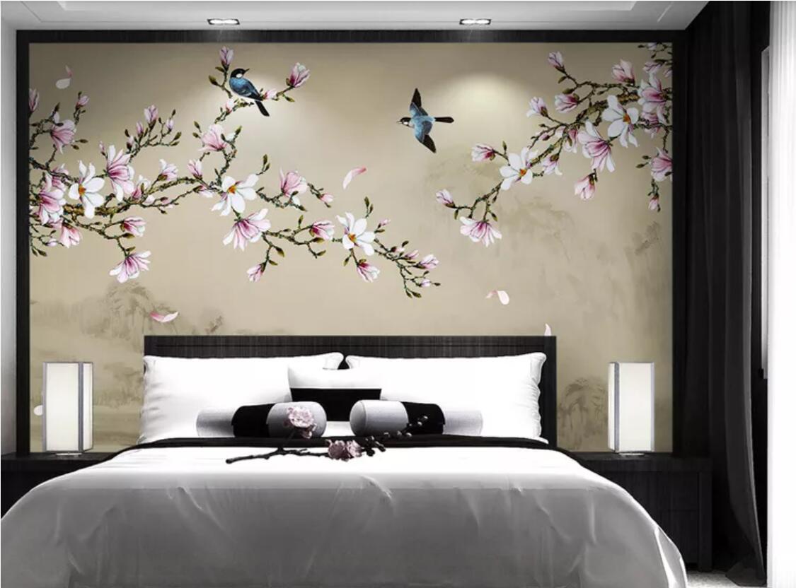 3d room wallpaper custom photo non-woven mural Magnolia hand-painted pen and flower background wall decorative paint wallpaper for walls 3 d