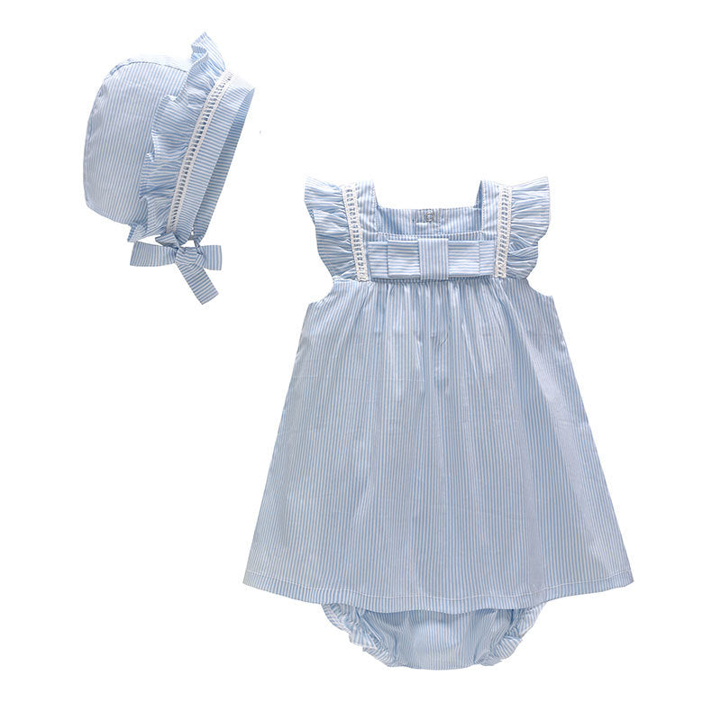 kids designer clothes girls Princess style Cute Bow Tie baby dress Newborn Short Sleeves Infant Dresses 3pcs set