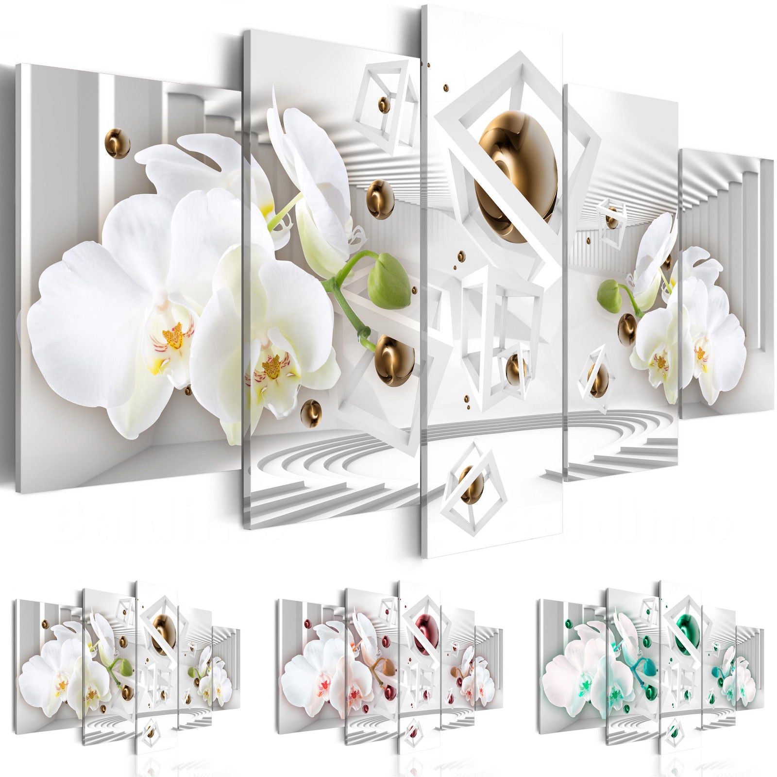 Fashion Wall Art Canvas Painting 5 Pieces Orchid Flower Modern Home Wall Decor for Living Room Gift ( No Frame)