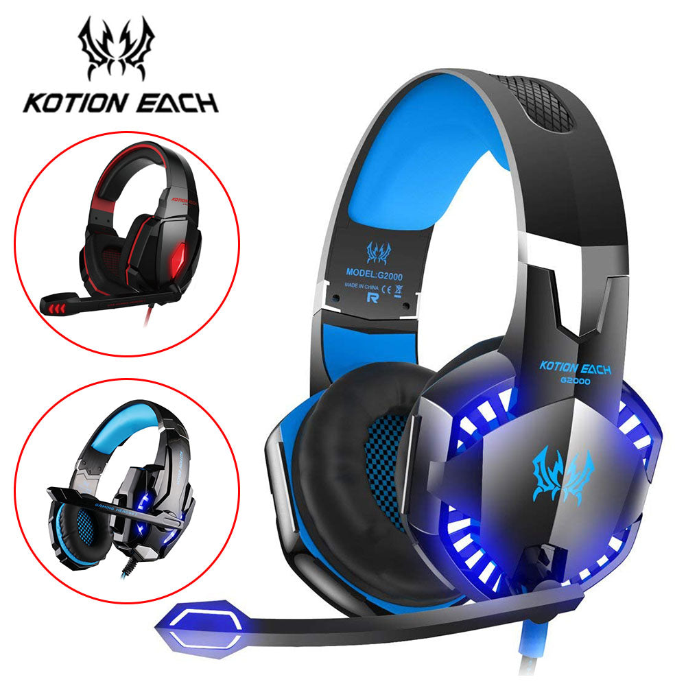 KOTION EACH G2000 G9000 Gaming Headset Big Headphones with Light Mic Stereo Earphones Deep Bass for PC Computer Gamer Tablet PS4