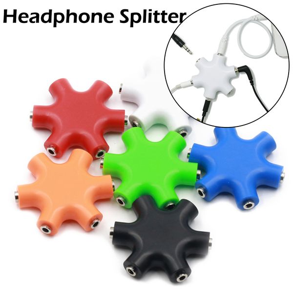 ALK 1pc 5 colors 3.5mm Jack 5 Way Multi Port Hub Aux Headphone Splitter Useful Audio Cable Adapter Converter Earphone Accessory