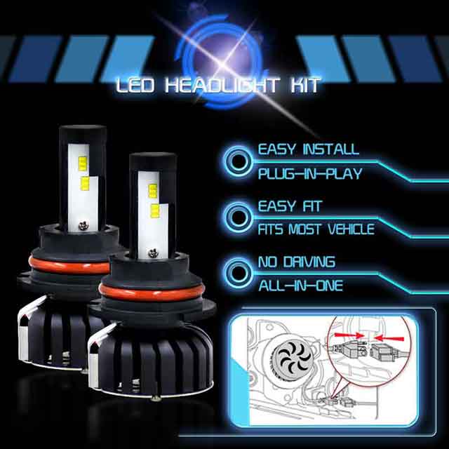 CAR 2PCS 9007 HB5 LED Headlight Bulb Kit 80W 6000K 8000Lumens Extremely Brigh Yellow Fog Light Bulbs Quick Heat Dissipation