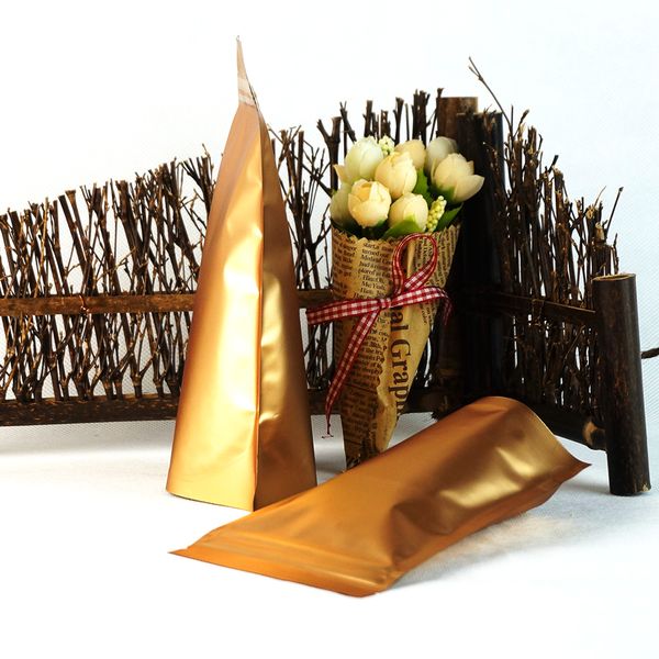 Matte Gold Stand Up Aluminum Foil Zip Lock Bag, 14x22cm Dark Golden Pack Macaroons Cookie Storage Bags Zipper Resealable, Mylar Foil Package