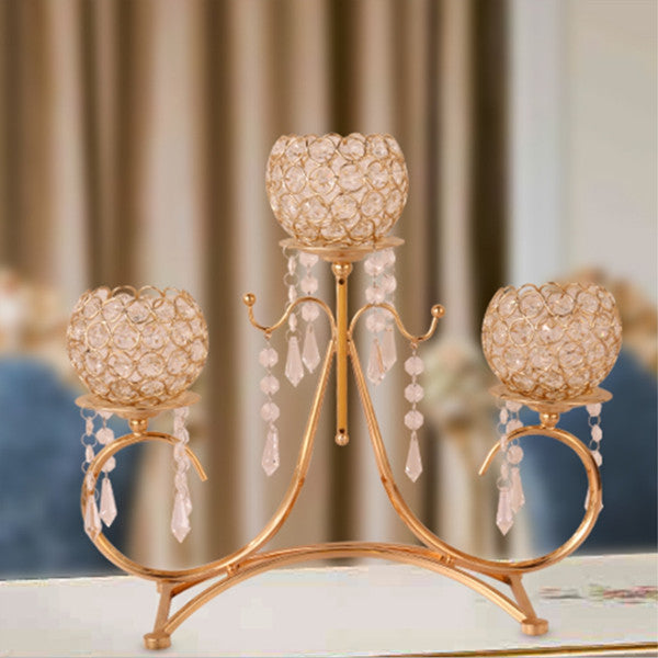 Crystal Candle Holders Golden Plated 3-arms Candlestick Metal Candelabra Pendants For Home Decoration Or Wedding