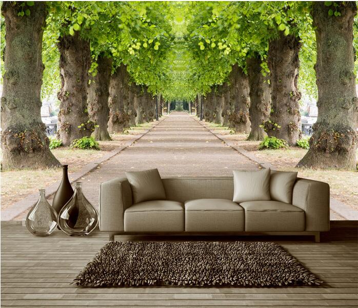3d wall paper for living room custom photo Symmetrical landscape of tree-lined road home decor 3d wall murals wallpaper for walls 3 d