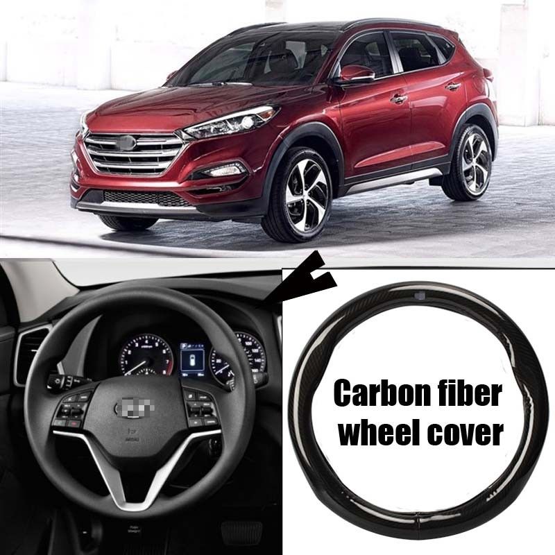 For Hyundai Tucson Car Carbon Fiber Leather Steering Wheel Cover Sport Racing