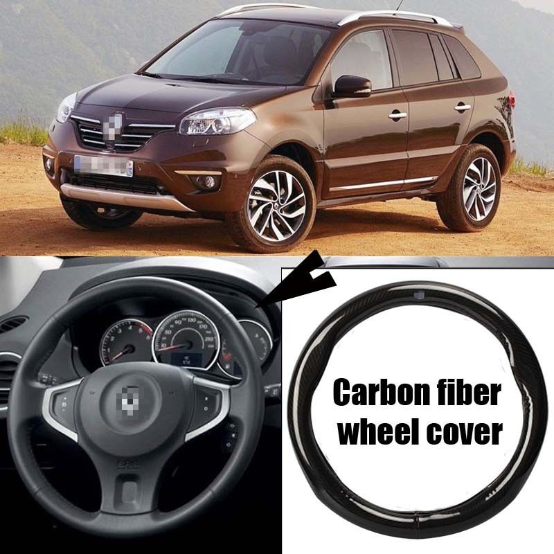For Renault Koleos Carbon Fiber Leather Steering Wheel Cover Sport Racing Black