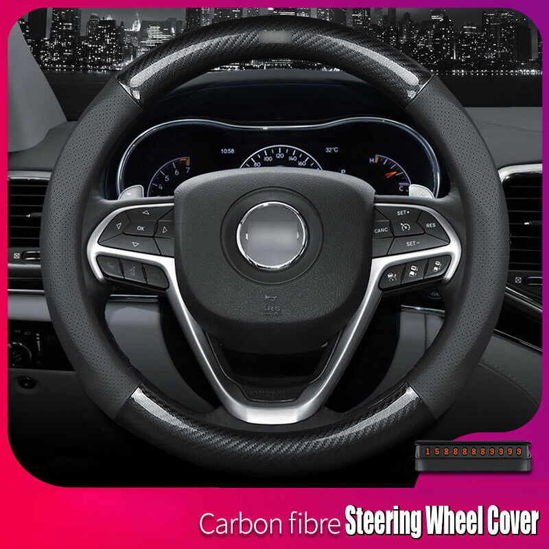 Universal 15 inch Size M Carbon Fiber Leather Car Steering Wheel Cover For JEEP