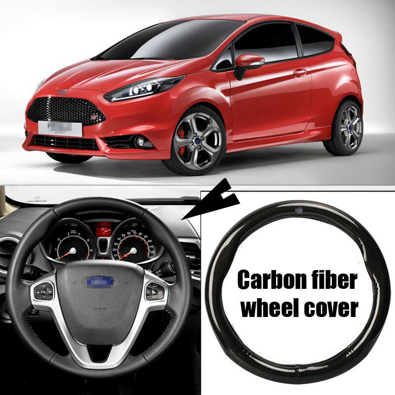 For Ford Fiesta Car Carbon Fiber Leather Steering Wheel Cover Sport Racing Case