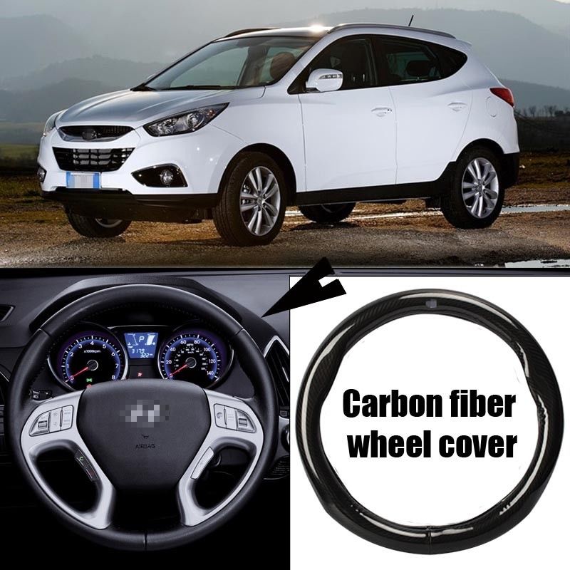 For Hyundai IX35 Car Carbon Fiber Leather Steering Wheel Cover Sport Racing Case